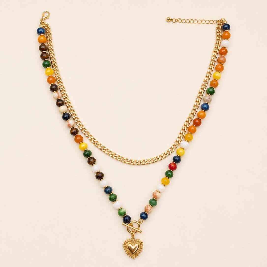 Multi Layer Pendant Resin Beaded Necklaces | 40NK9753: HEART JOSSLYN by wall to wall 
