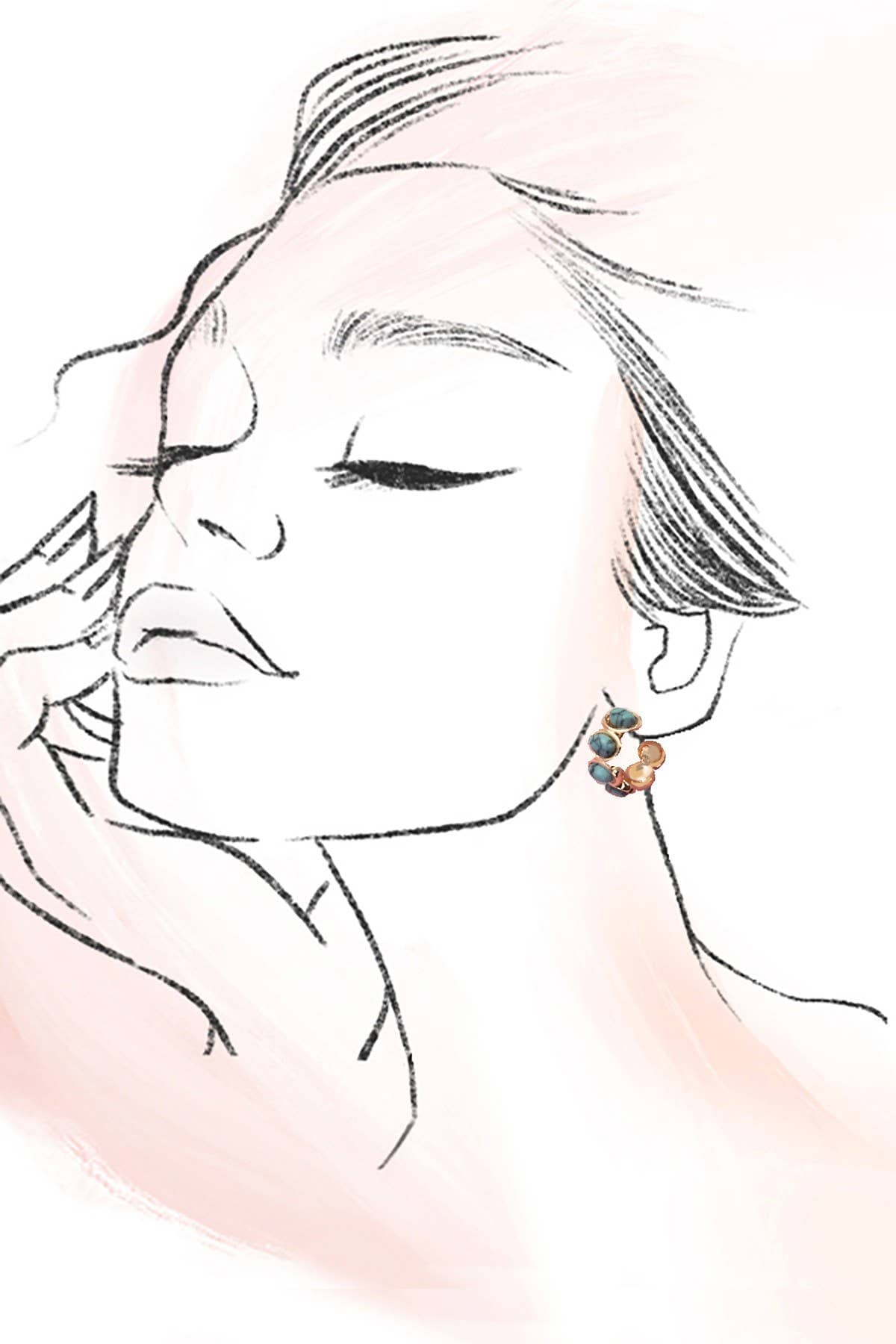 OVAL NATURAL STONE TURQ HOOP EARRINGS | 80E6656: GOLD JOSSLYN by wall to wall 