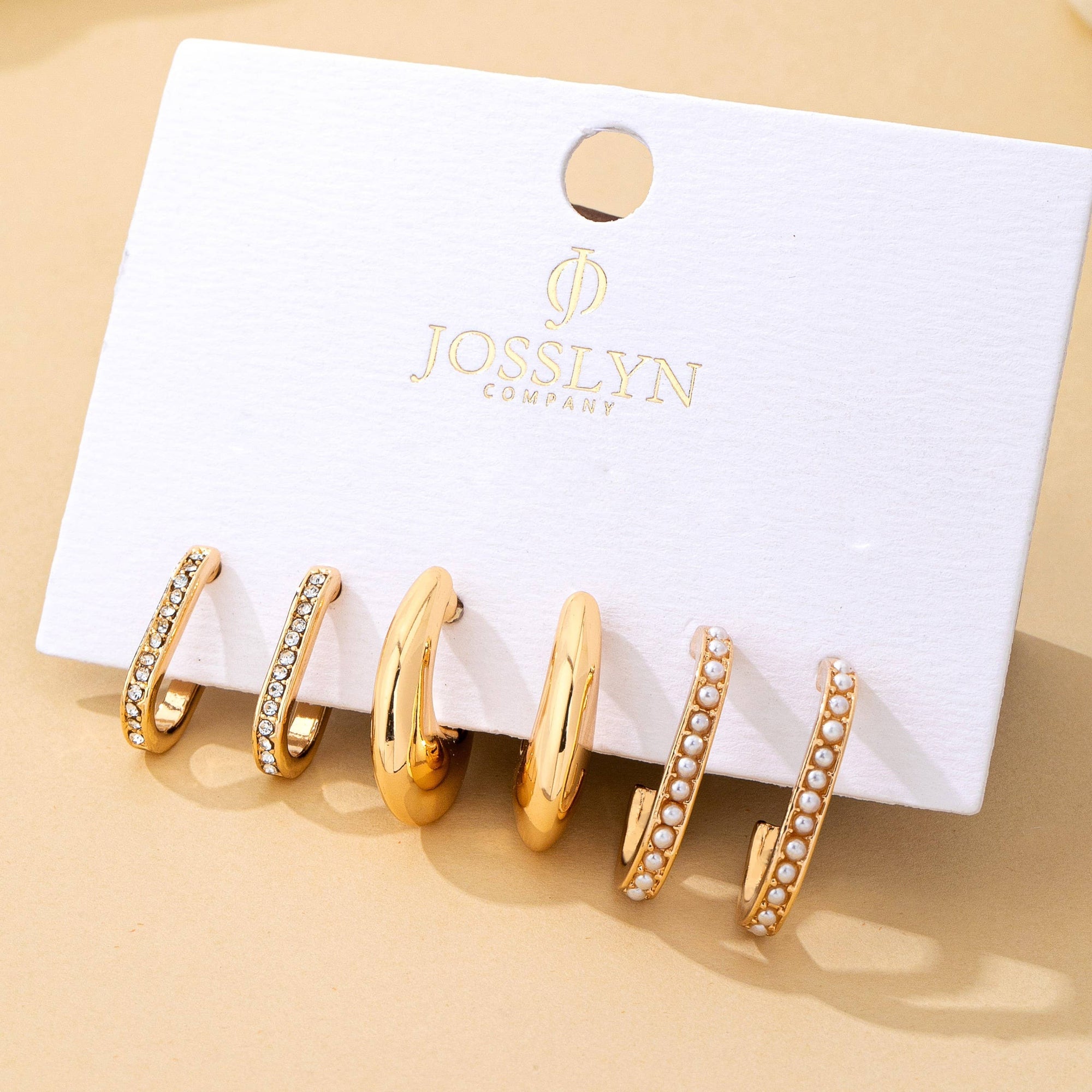 Rhinestone Pearl Huggie Hoop Trio Earrings | 80E62207: Gold JOSSLYN by wall to wall 