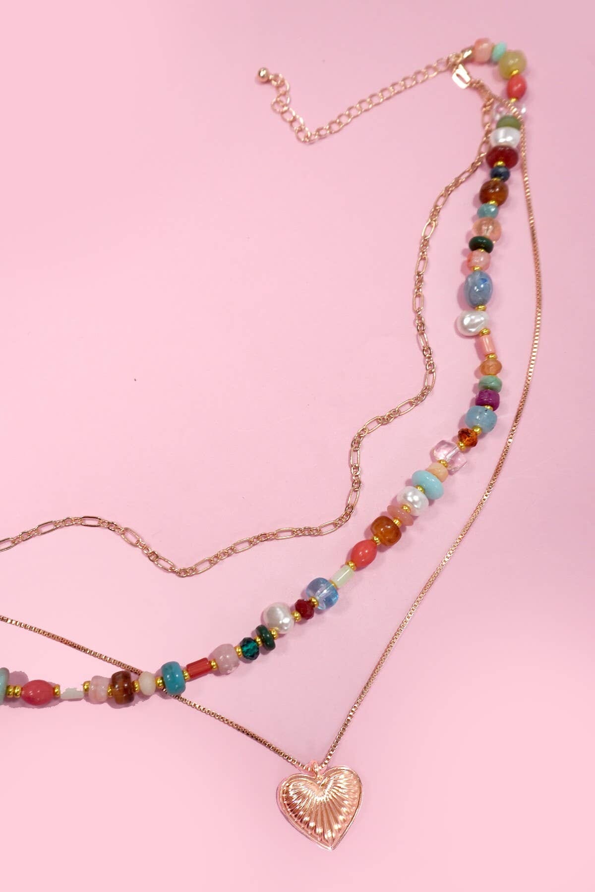 MULTI LAYERED BEADED HEART CHARM NECKLACE | 80N1244: GOLD JOSSLYN by wall to wall 
