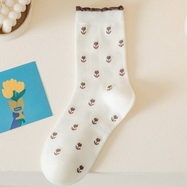 WOMAN BREATHABLE FLORAL COTTON SOCKS | 40S02067: Brown JOSSLYN by wall to wall 