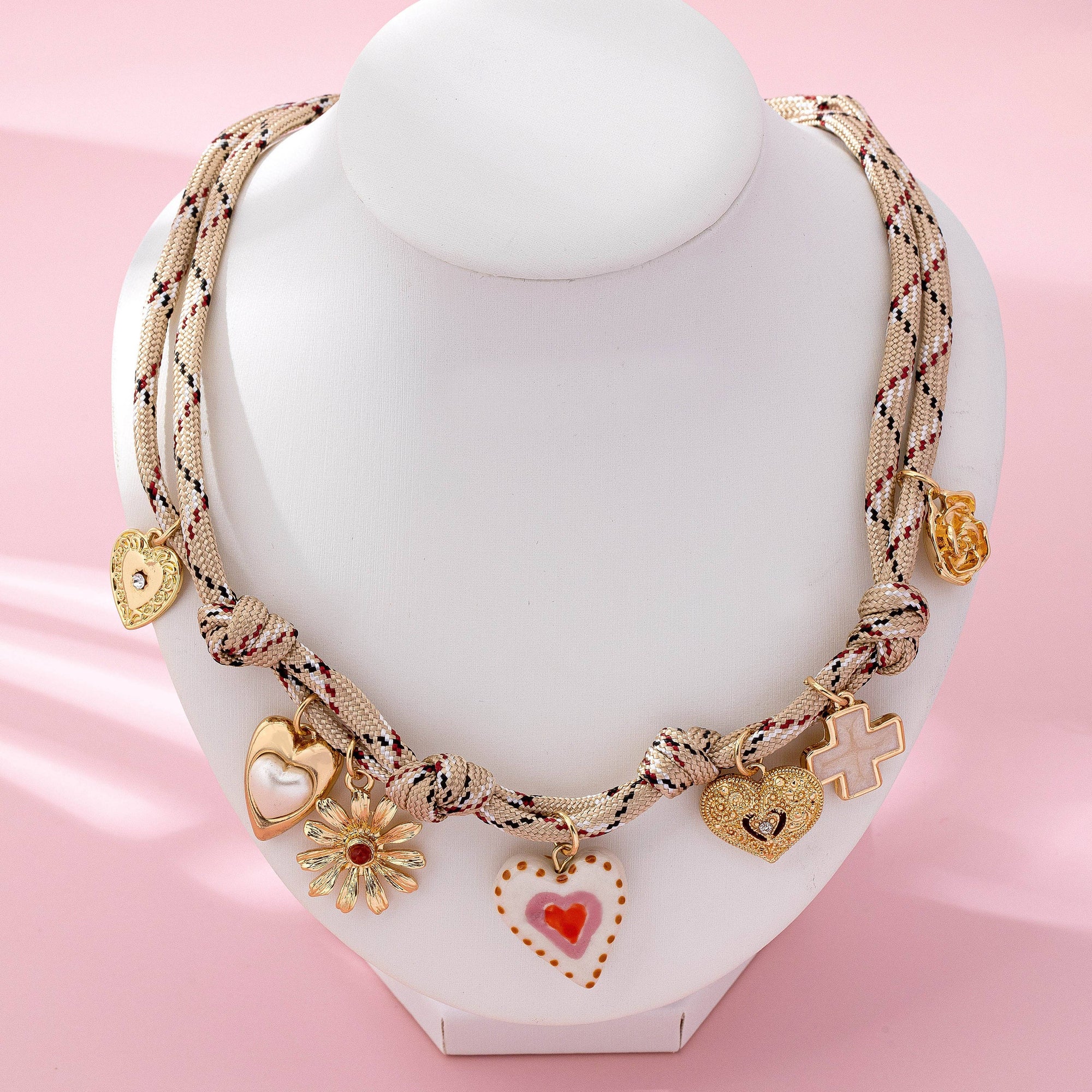 Ivory &amp; Red cord Multi-Charm Boho Necklace | 80N92742: GOLD JOSSLYN by wall to wall 