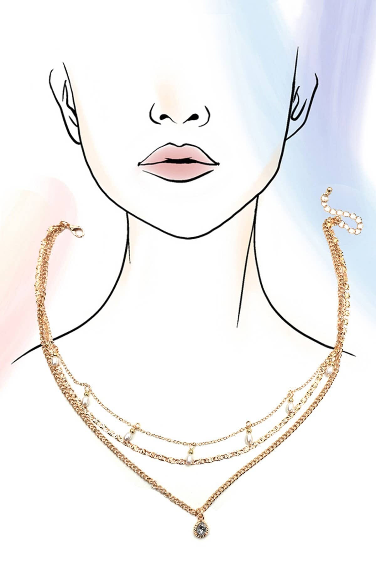 MULTI LAYER STONE CHAIN TEARDROP CHARM NECKLACE | 40NK9637: GOLD JOSSLYN by wall to wall 