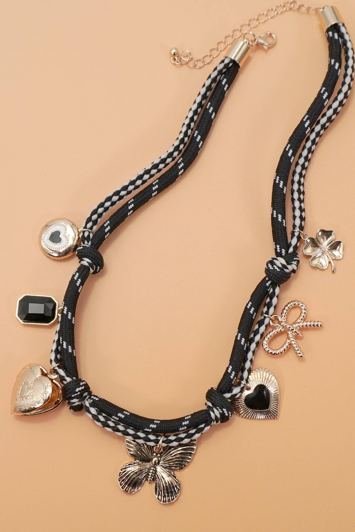 DOUBLE CORD CHARM NECKLACE - HEART LOCKET CLOVER | 80N92317: GOLD JOSSLYN by wall to wall 