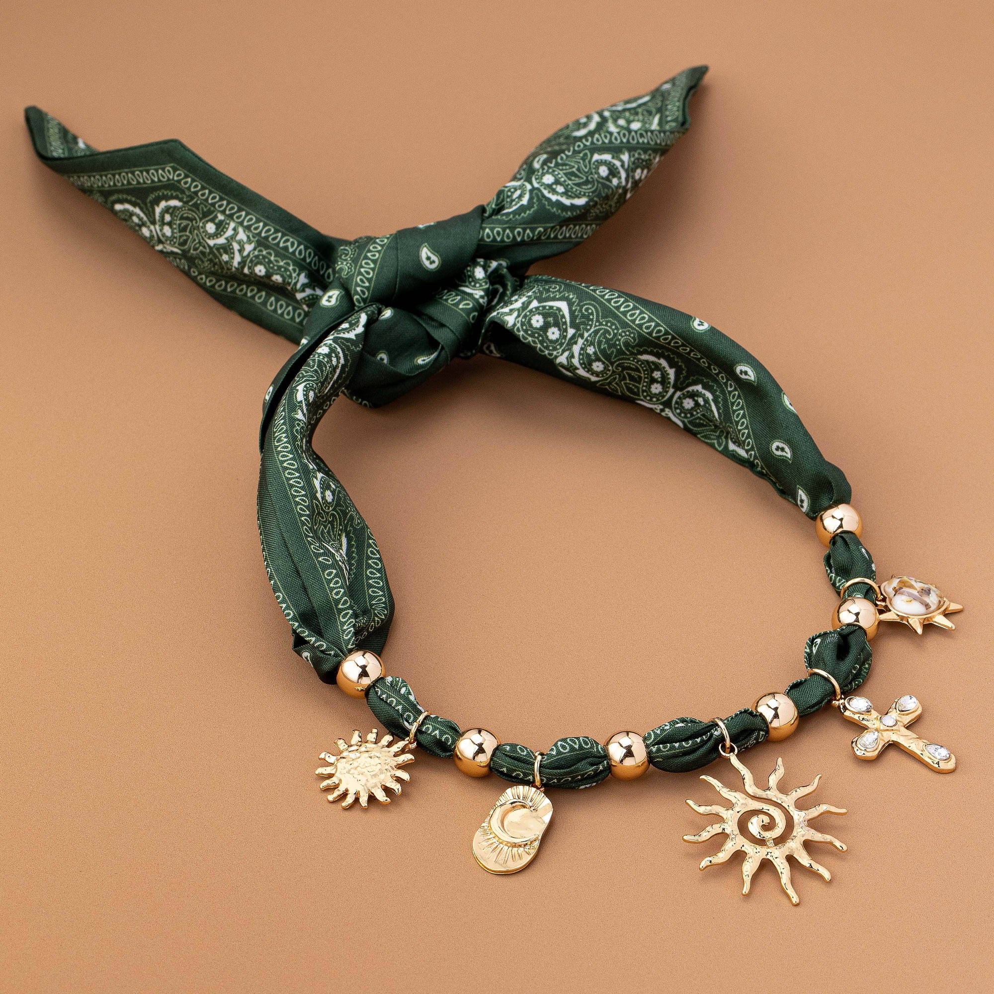 HANDMADE SCARF NECKLACE-SUNBLAST CROSS HEART MOON | 80N92552: GOLD JOSSLYN by wall to wall 