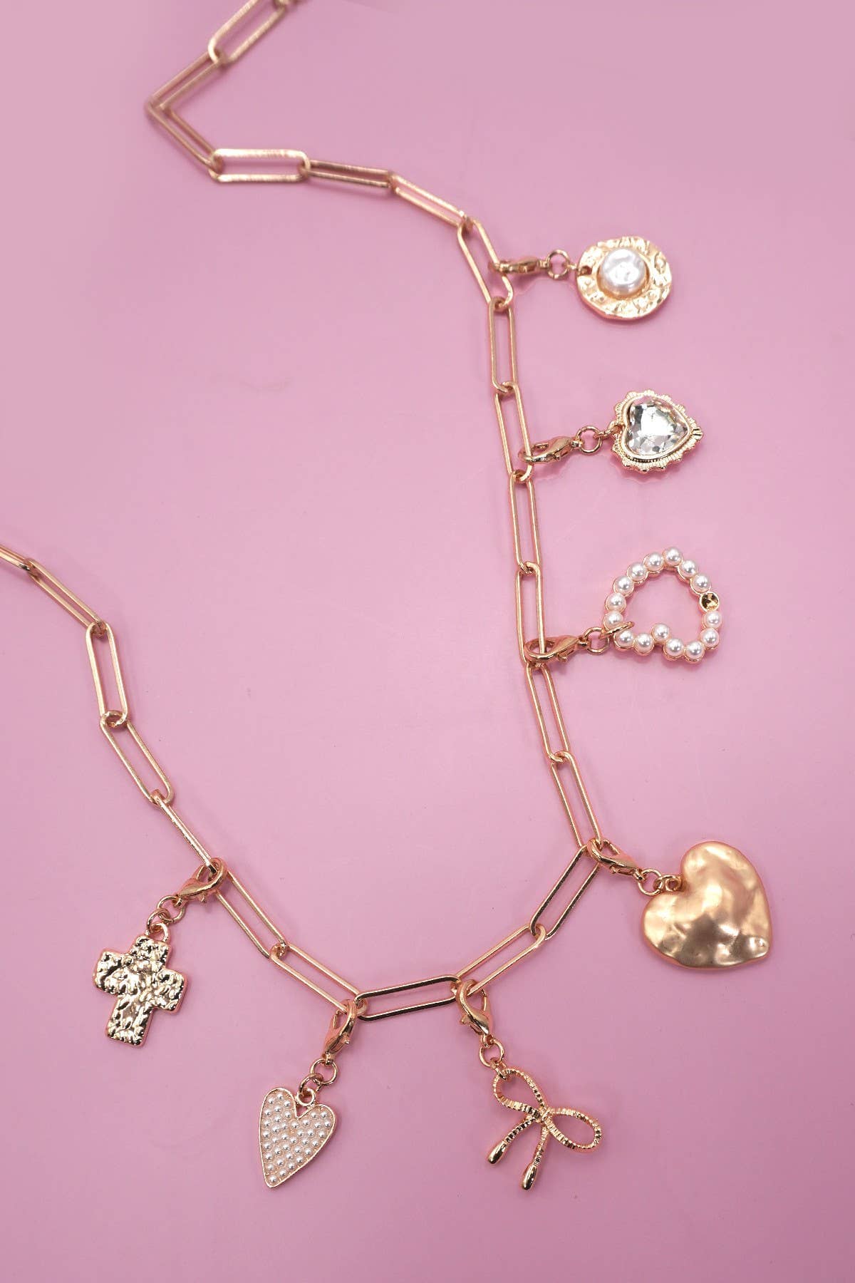 BOW HEART REMOVABLE MULTI CHARM NECKLACE | 80N91474: Gold JOSSLYN by wall to wall 