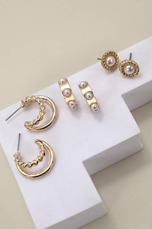 GOLD PEARL HOOP STUD TRIO EARRINGS | 80E2990: GOLD JOSSLYN by wall to wall 