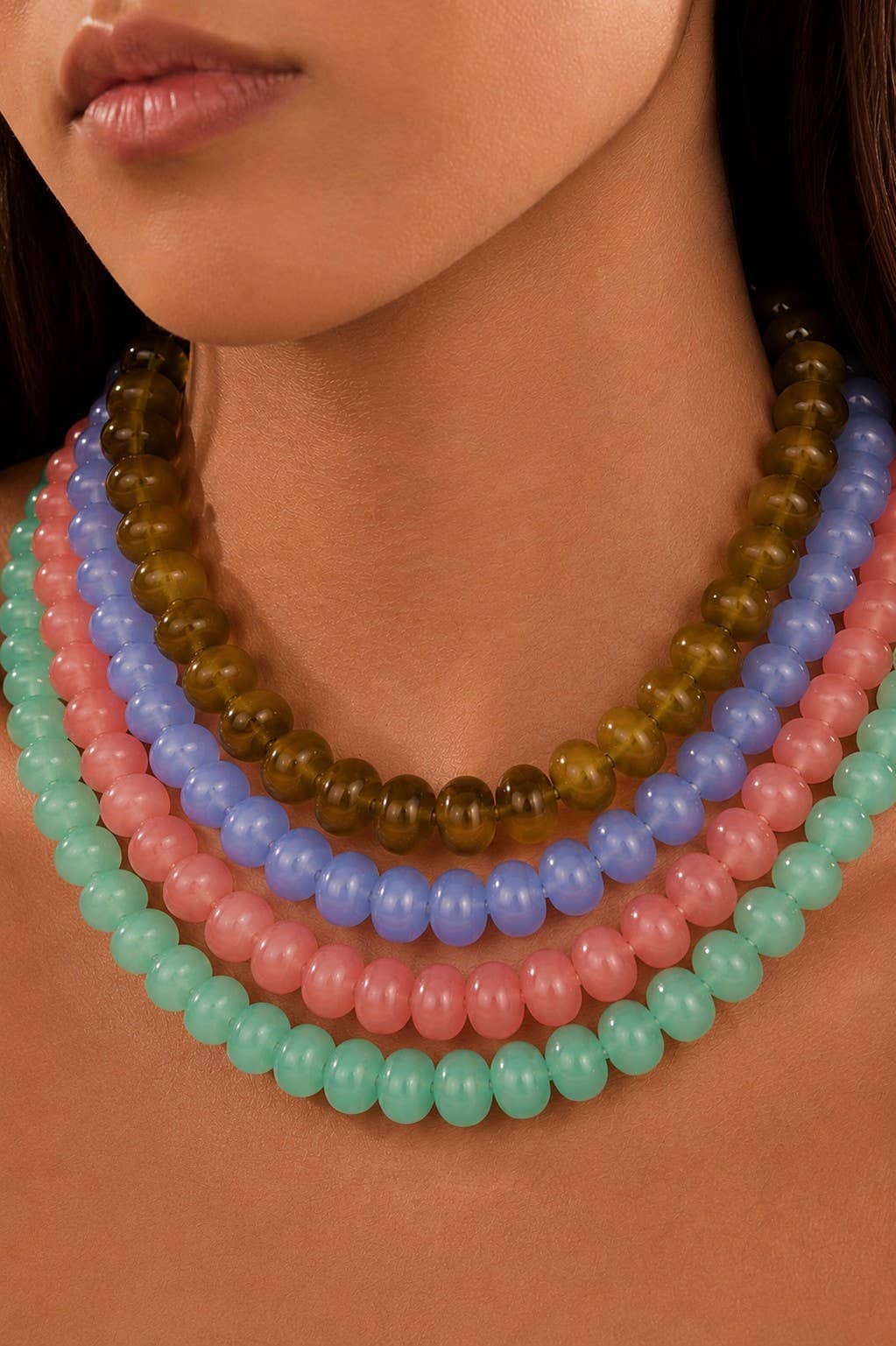 Chunky Beaded Natural Swirl Statement Necklace | 40NK9741: Olive JOSSLYN by wall to wall 
