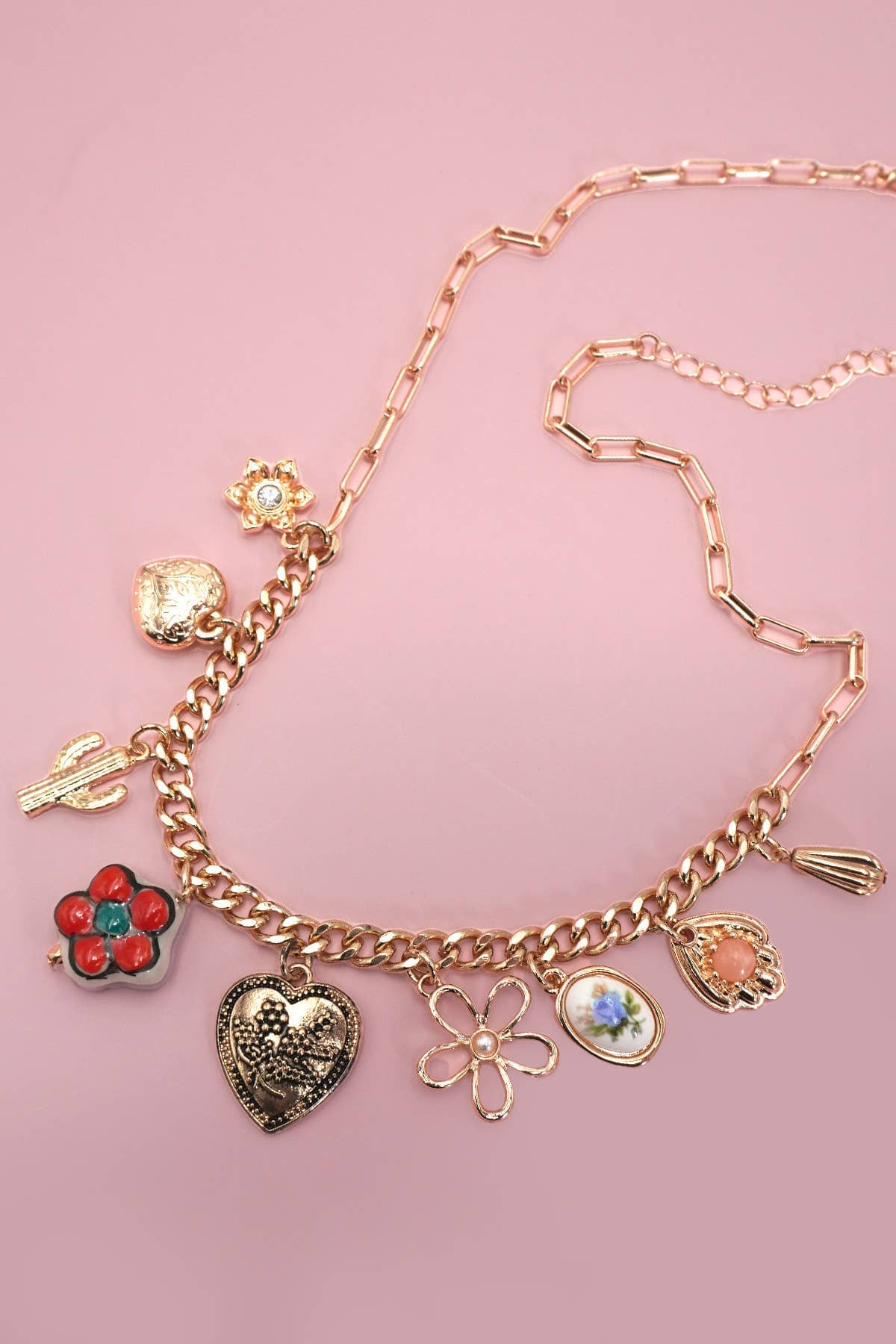 CHARM NECKLACE- BOHO PORCELAIN FLORAL CACTUS | 80N92249: GOLD JOSSLYN by wall to wall 