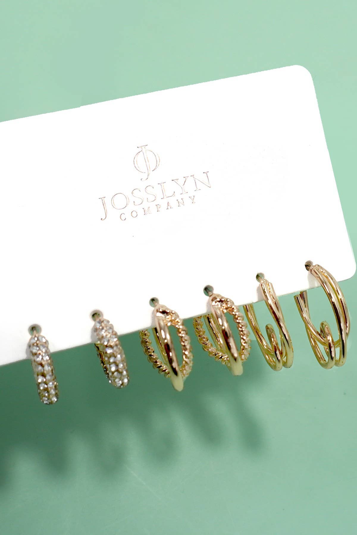 TRIO HUGGIE HOOP RHINESTONE TITANIUM POST EARRINGS | 80E5807: GOLD JOSSLYN by wall to wall 