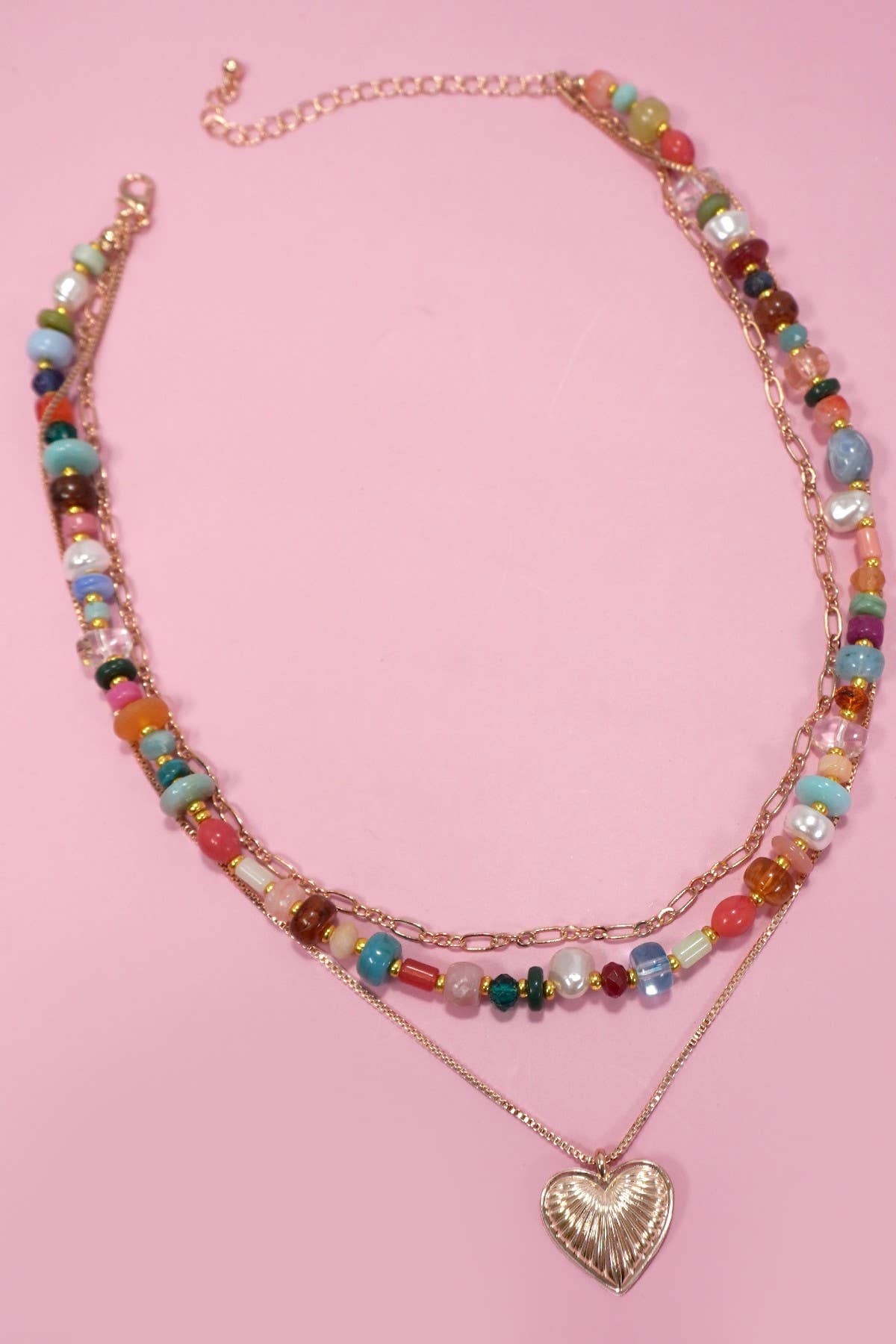 MULTI LAYERED BEADED HEART CHARM NECKLACE | 80N1244: GOLD JOSSLYN by wall to wall 