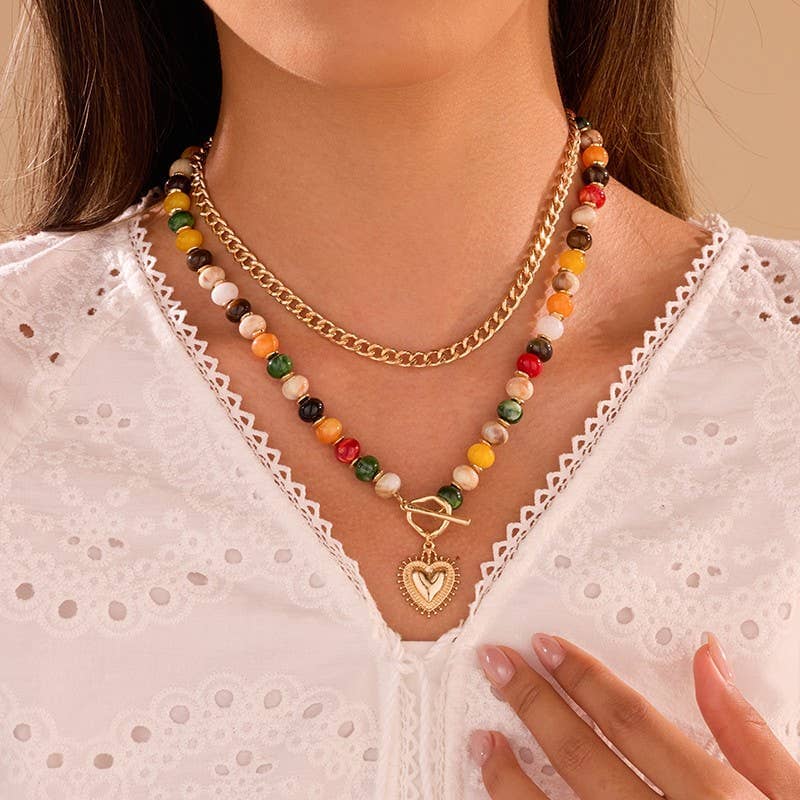 Multi Layer Pendant Resin Beaded Necklaces | 40NK9753: HEART JOSSLYN by wall to wall 