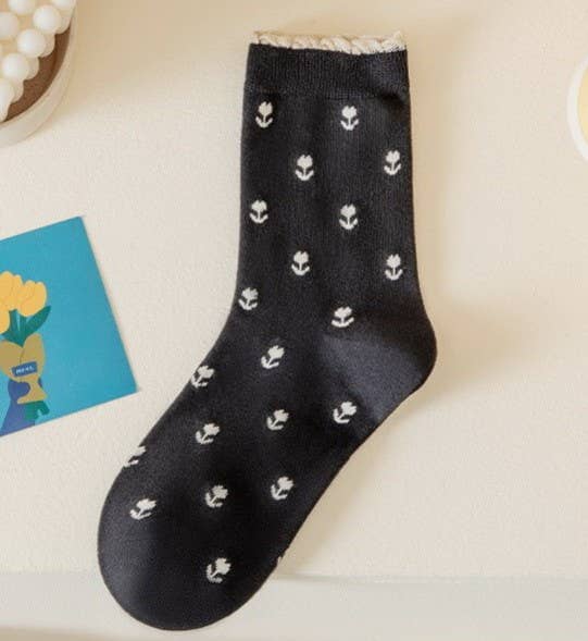 WOMAN BREATHABLE FLORAL COTTON SOCKS | 40S02067: Black JOSSLYN by wall to wall 