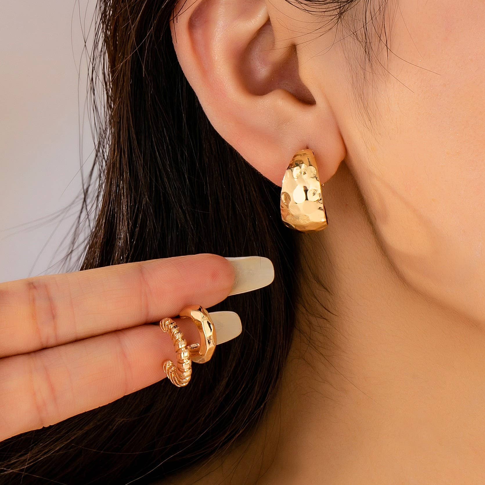 Mixed Texture Gold Crescent Hoop Trio Earring Set | 80E61795: GOLD JOSSLYN by wall to wall 