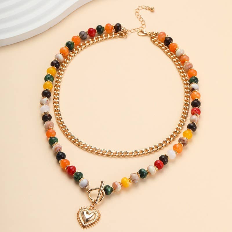 Multi Layer Pendant Resin Beaded Necklaces | 40NK9753: HEART JOSSLYN by wall to wall 