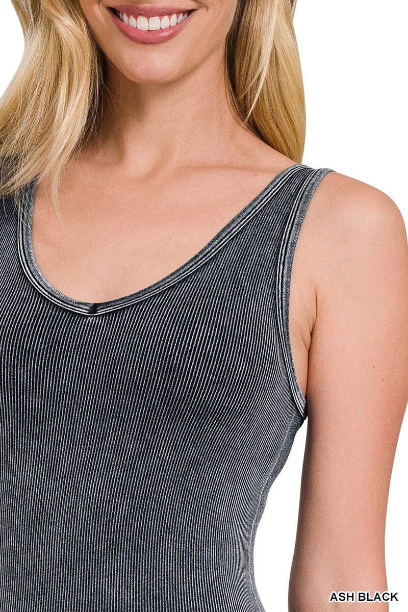 Vintage Wash Black Full Length Bodysuit Jumpsuit & Rompers Zenana 