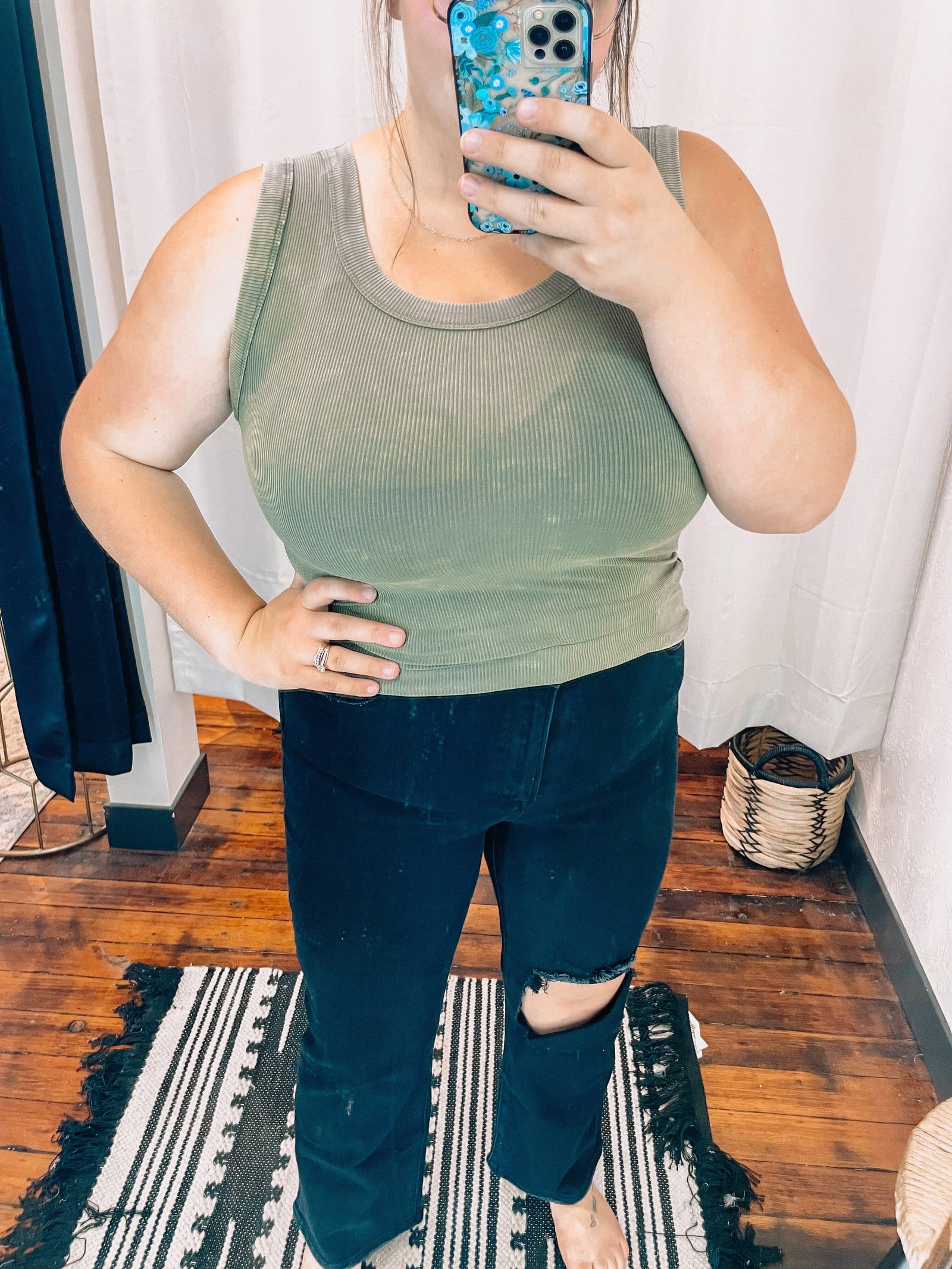 Olive Vintage Wash Ribbed Tank Summer Tanks Zenana 