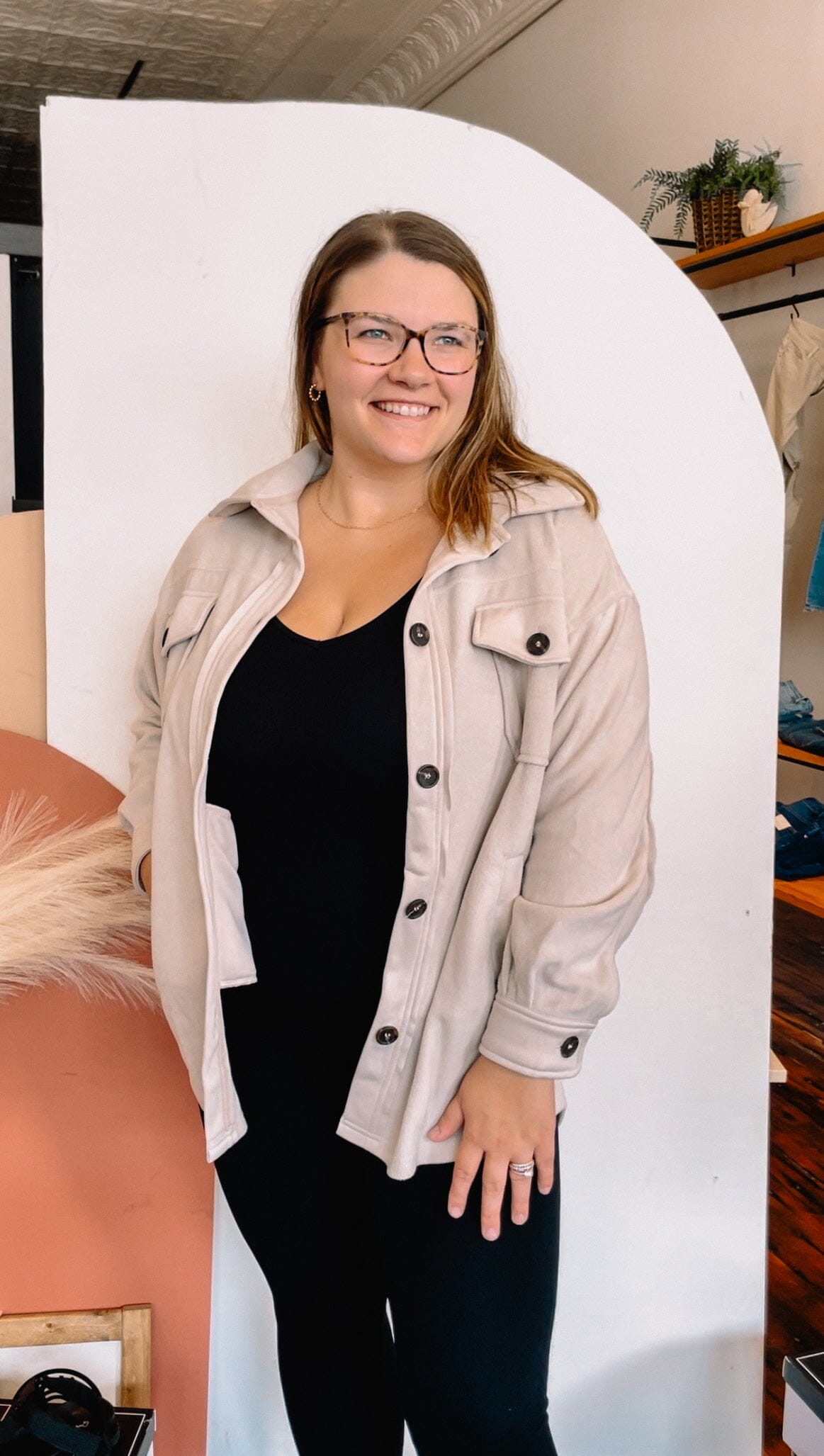 Sand Beige Oversized Fleece Shacket Cardigan Zenana 
