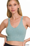 Vintage Wash Ribbed Padded Bra Cropped Tank Top The Humming Arrow Boutique S/M Blue Grey 