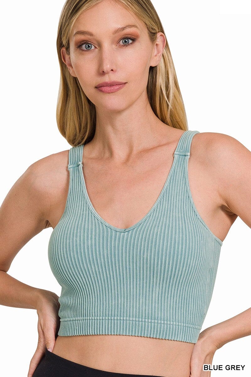 Vintage Wash Ribbed Padded Bra Cropped Tank Top - The Humming