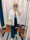 White Gauze Raw Hem Button Down Shirt Cardigan Zenana 