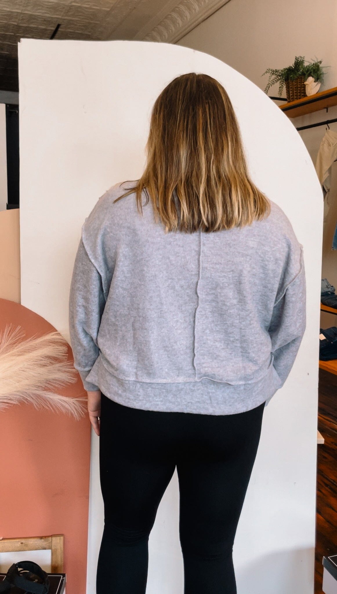 Heather Grey Hacci Knit Sweater Long sleeve Zenana 