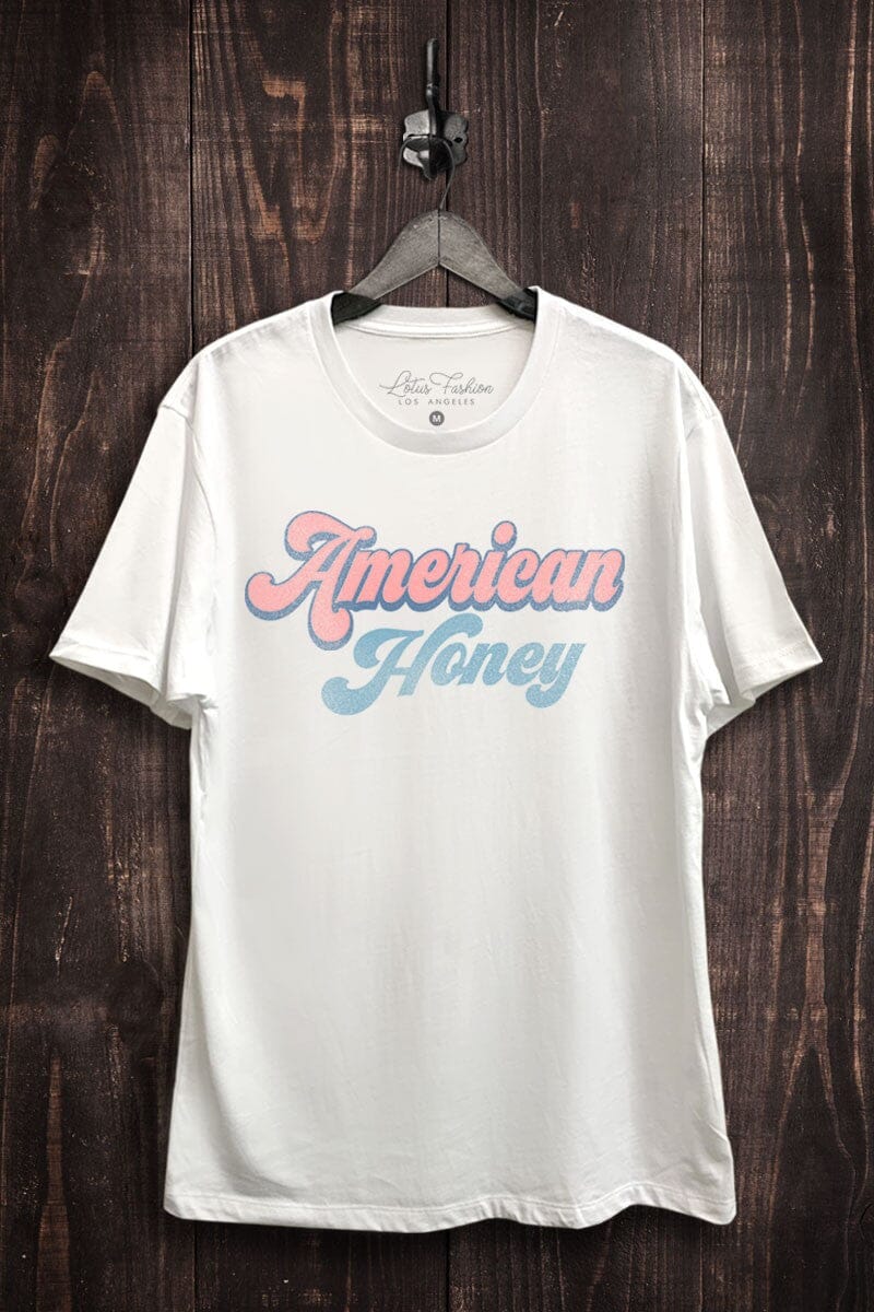American Honey White Graphic Tee Short sleeve Lotus Fashion Collection 