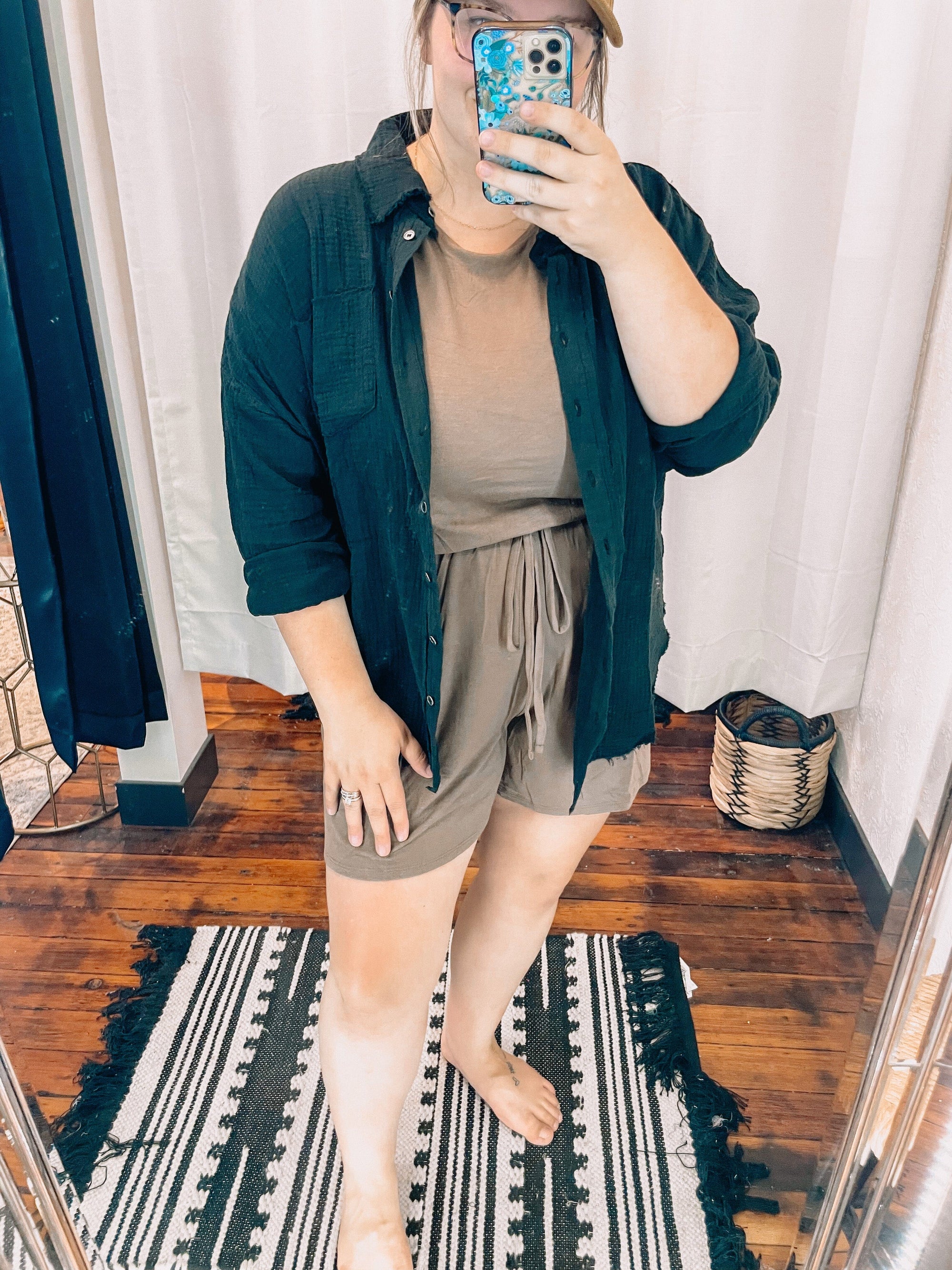 Black Lightweight Raw Hem Gauze Button Down Top The Humming Arrow Boutique 