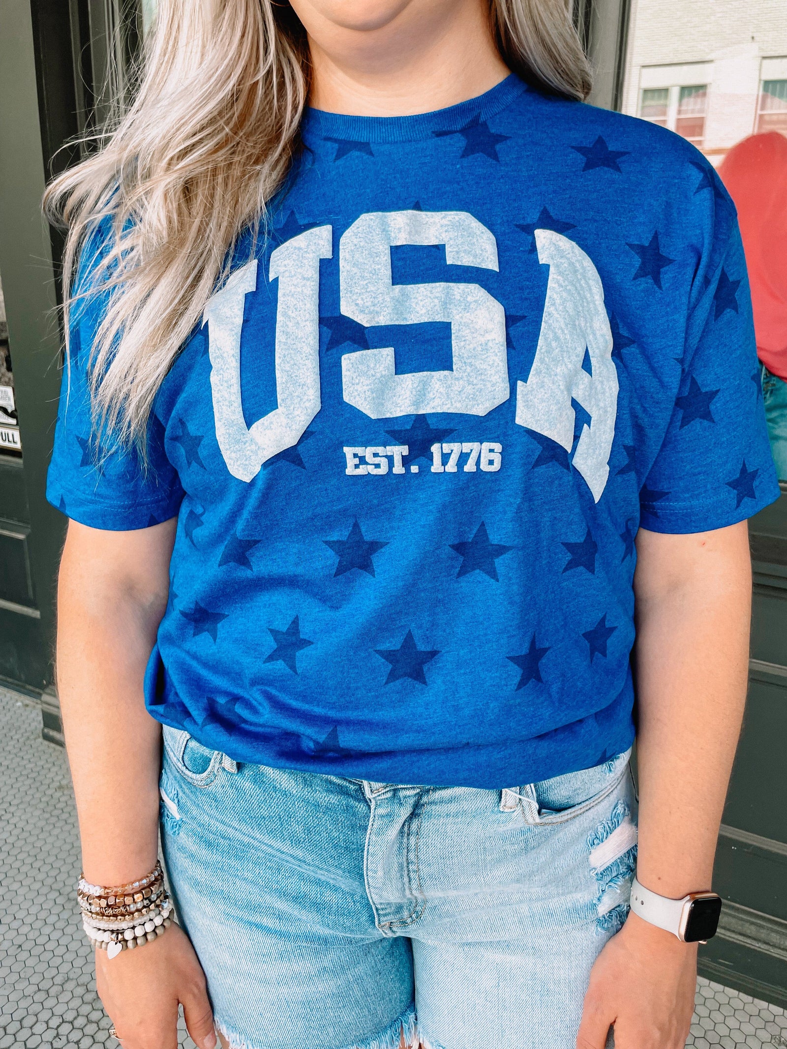 USA Blue Star Graphic Tee Short sleeve Chaudoin Creations 