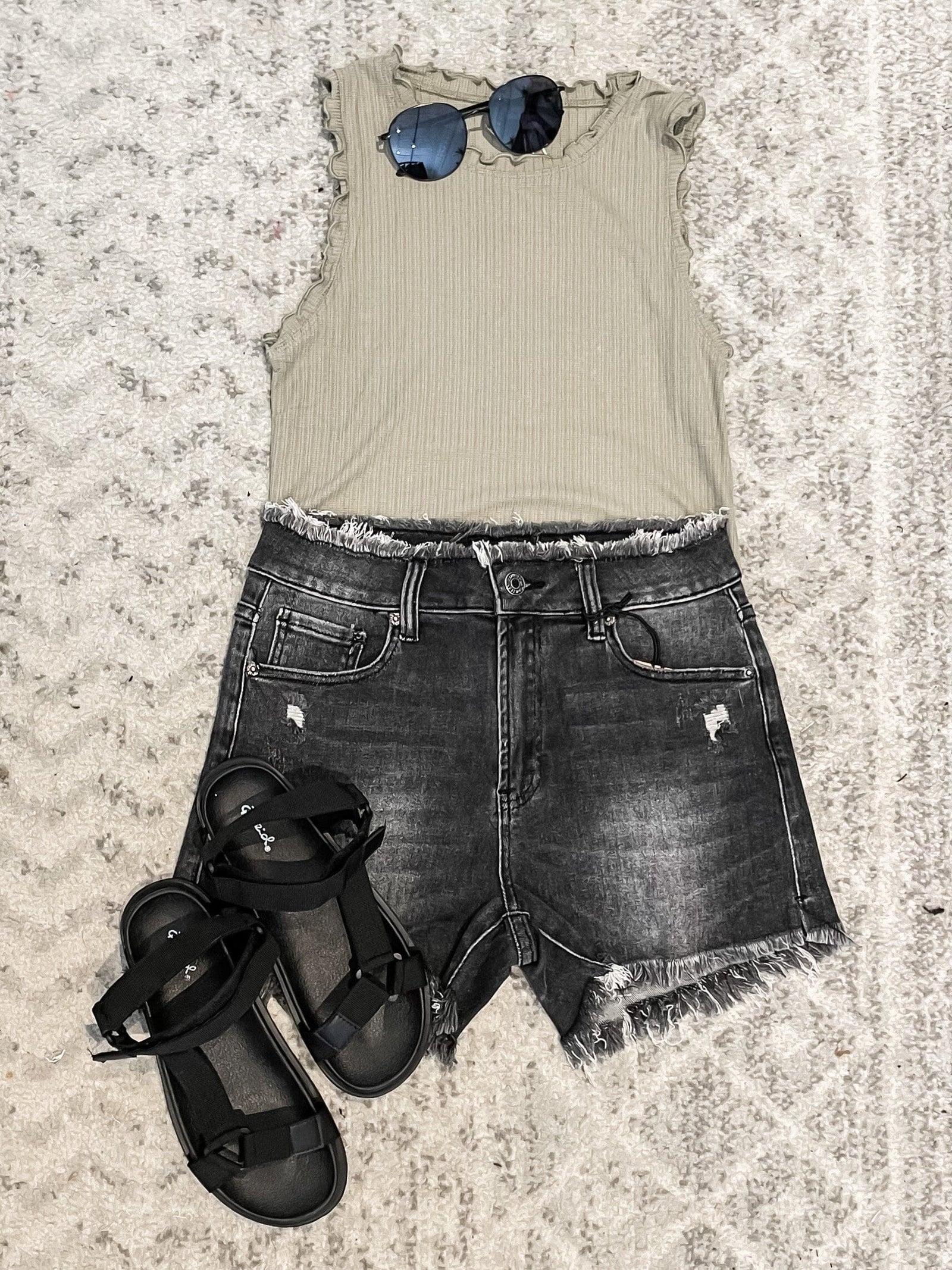 Sage Lettuce Hem Ribbed Tank Top Summer Tanks Hem & Thread 