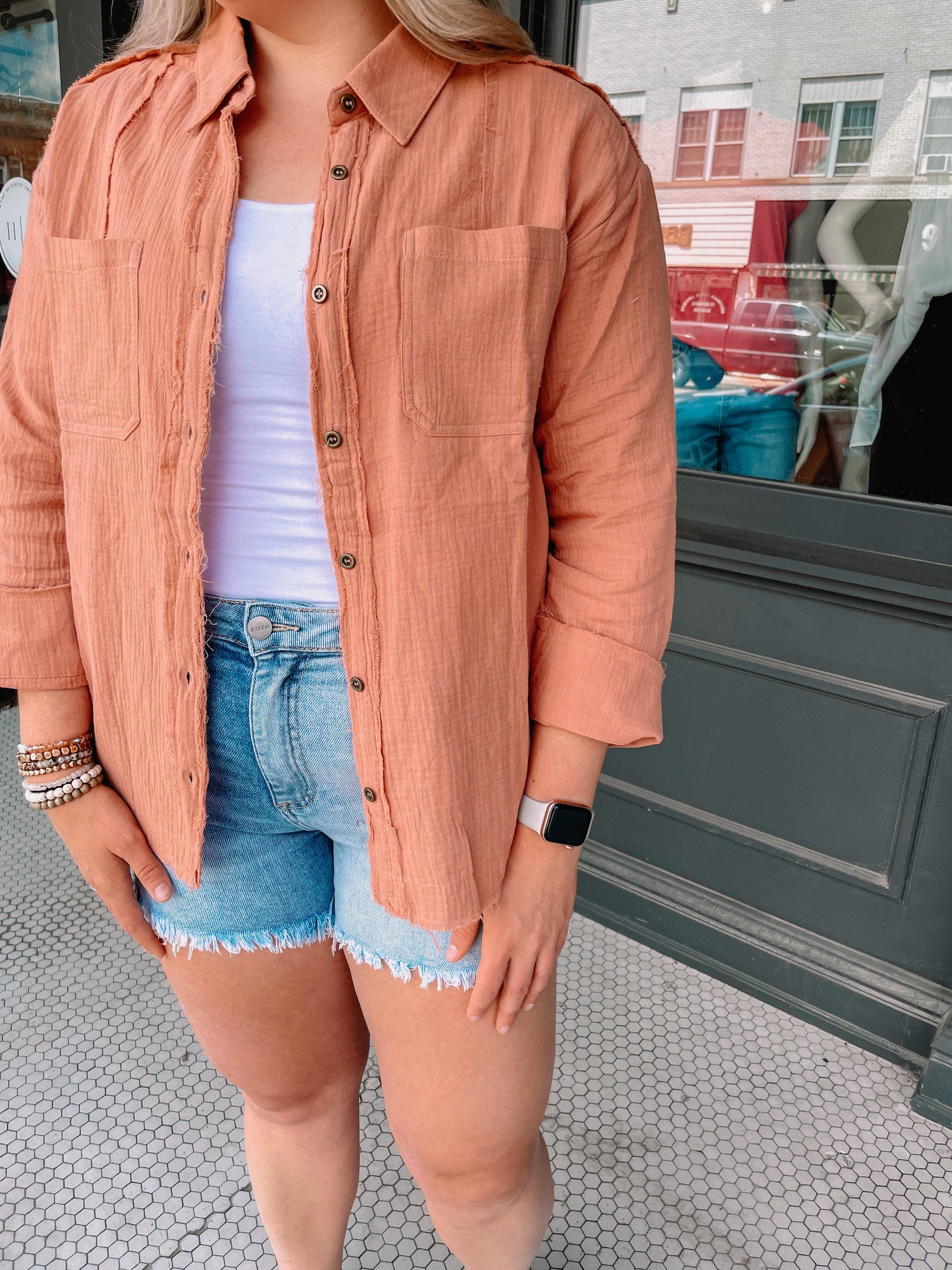 Lightweight Gauze Raw Hem Button Down Shirt Cardigan Very J 