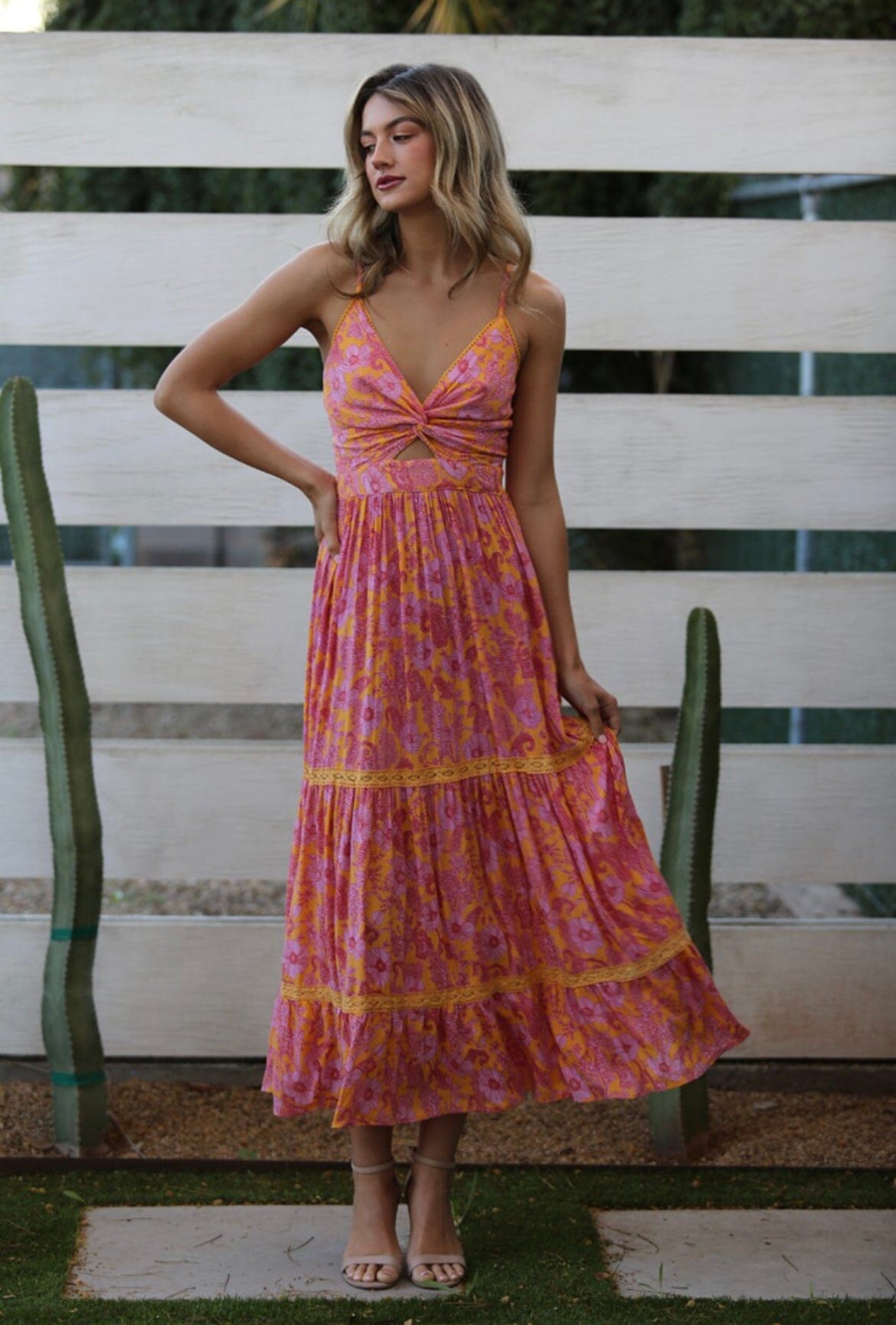 Angie Cut Out Fuchsia Maxi Dress Dresses Angie 