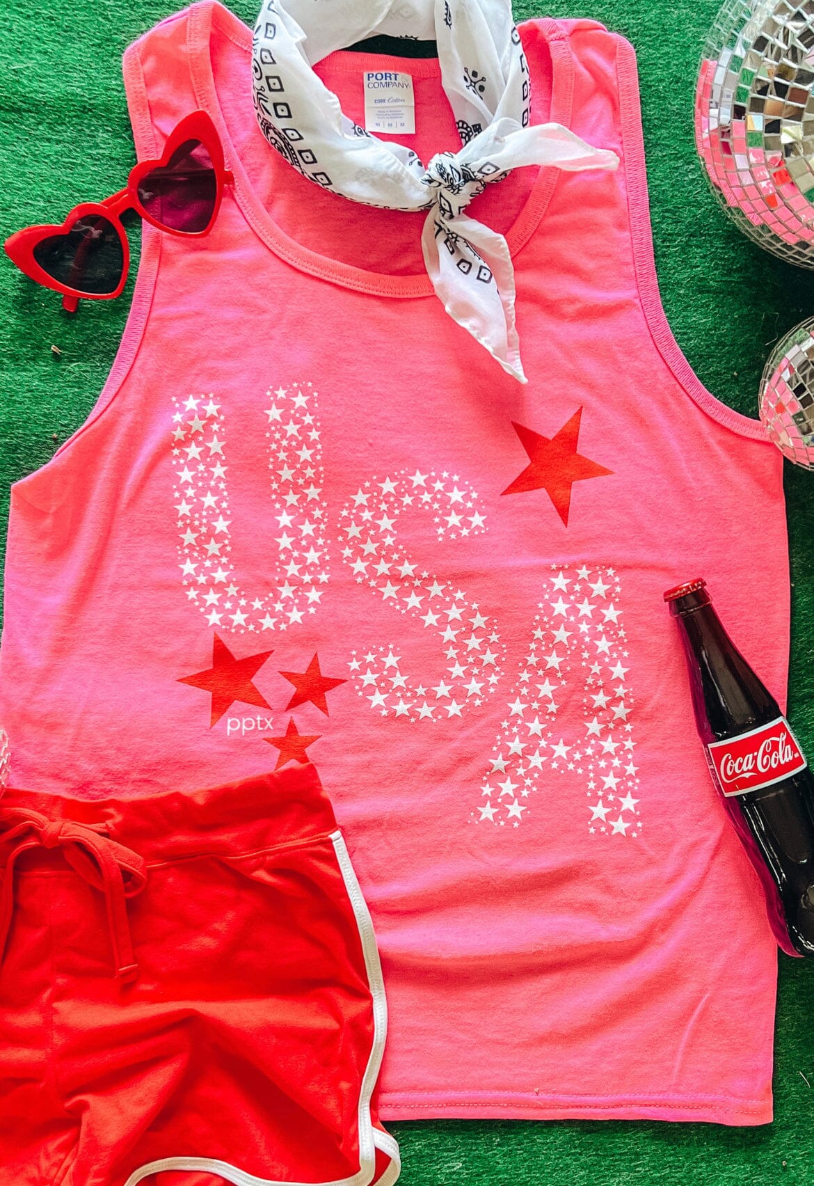 Neon Pink USA Tank Top Summer Tanks PPTX 