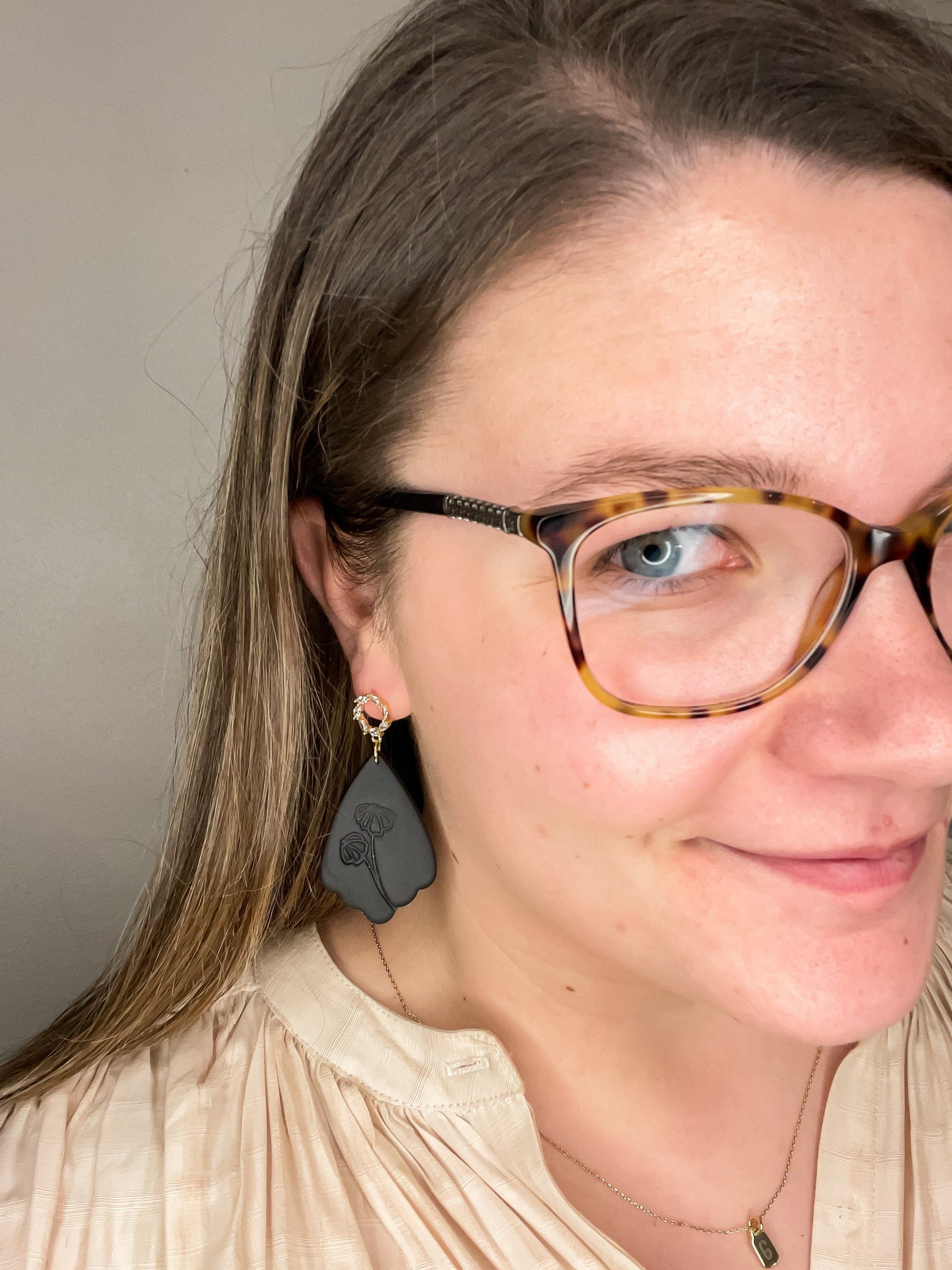 Lock Key Scallop Gem Clay Earrings Jewelry Lock Key Black 