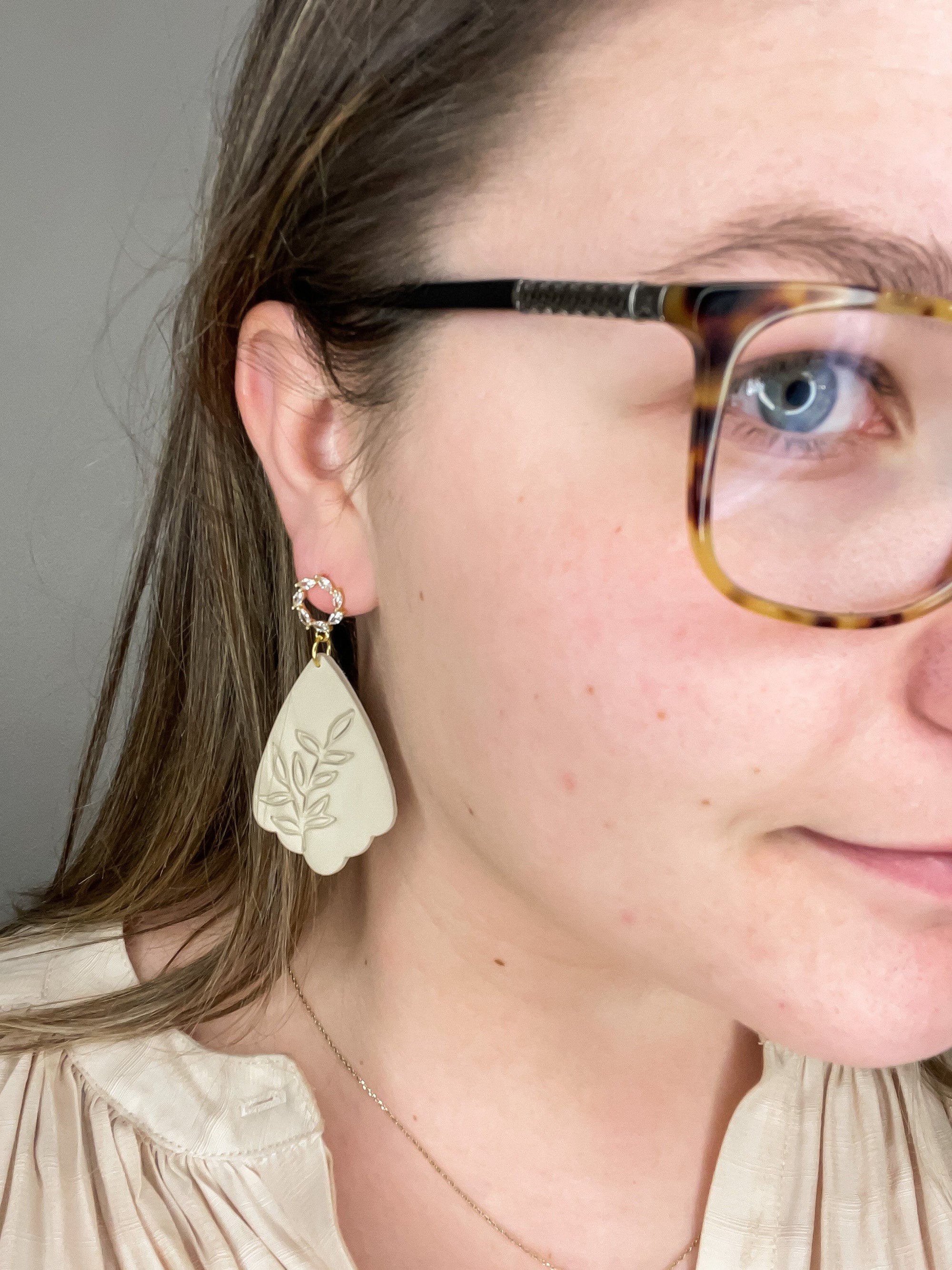 Lock Key Scallop Gem Clay Earrings Jewelry Lock Key Beige 