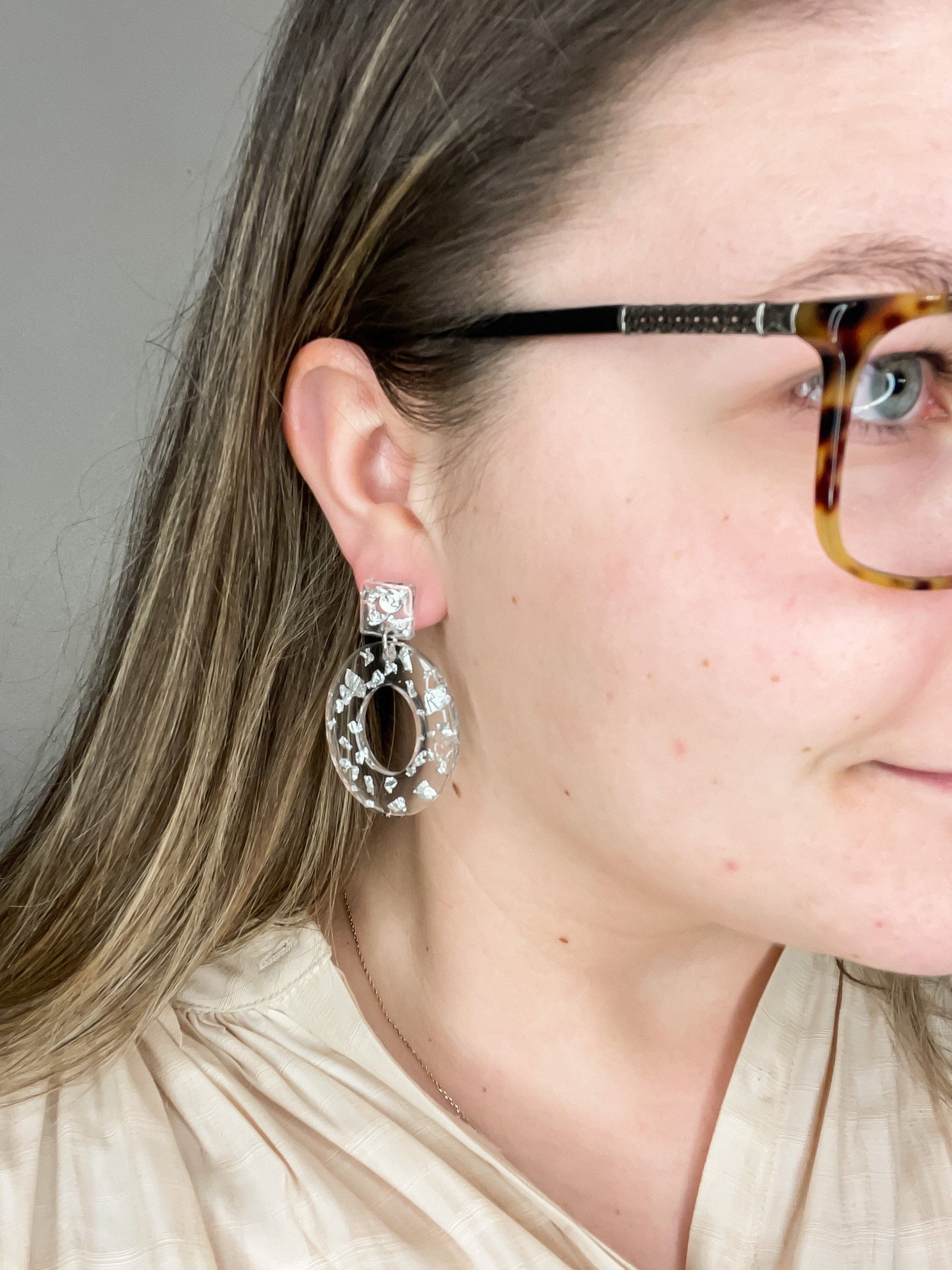 Life of the Party Handmade Resin Lock Key Earrings Jewelry Lock Key Silver 