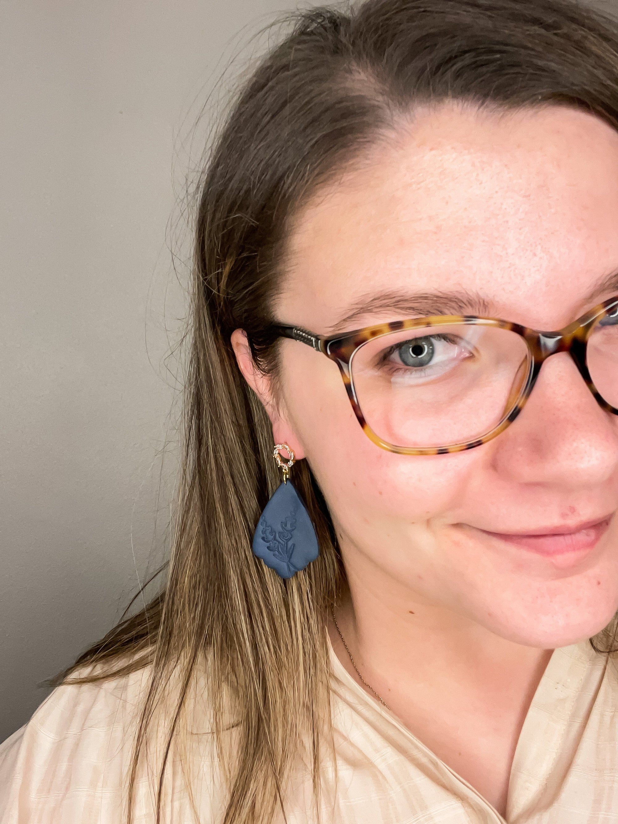 Lock Key Scallop Gem Clay Earrings Jewelry Lock Key Navy 