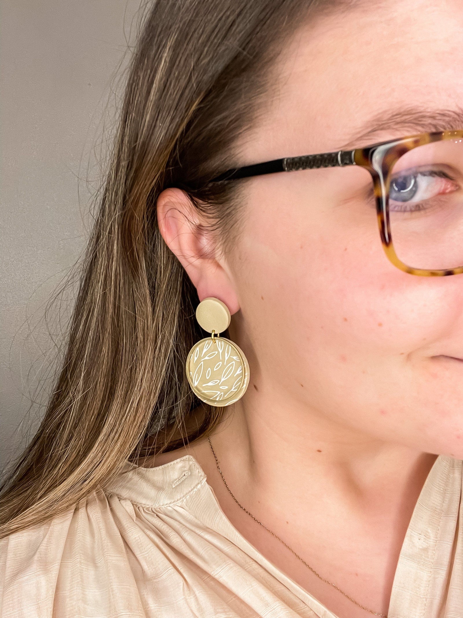 The Roxy Clay Floral Lock Key Earrings Jewelry Lock Key Beige 