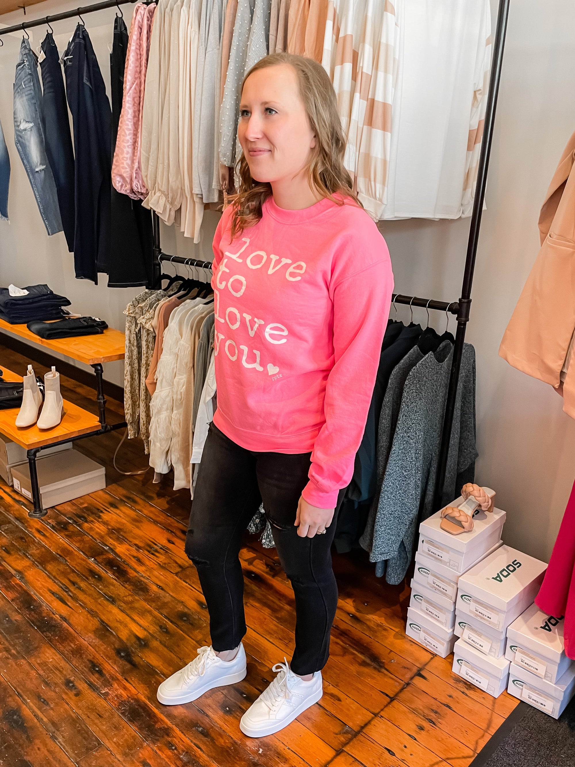 Love to Love You Pink Crewneck Sweatshirt Long sleeve PPTX 