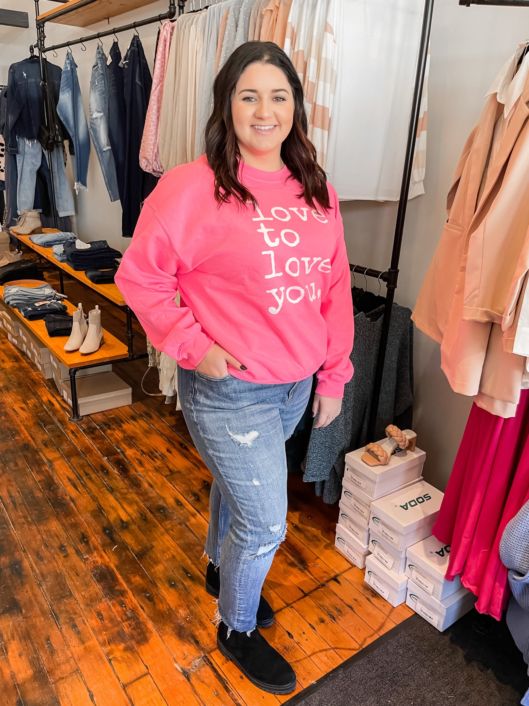 Love to Love You Pink Crewneck Sweatshirt Long sleeve PPTX 