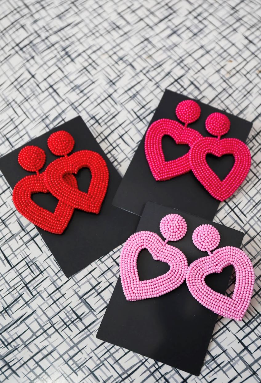 Be My Valentine Beaded Heart Earrings Jewelry Jess Lea 
