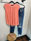 Light Coral Cap Sleeve Button Down Blouse Short sleeve doe and rae 