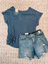 Blue Cinched Side Plus Size Top Short sleeve Hayden Los Angeles 