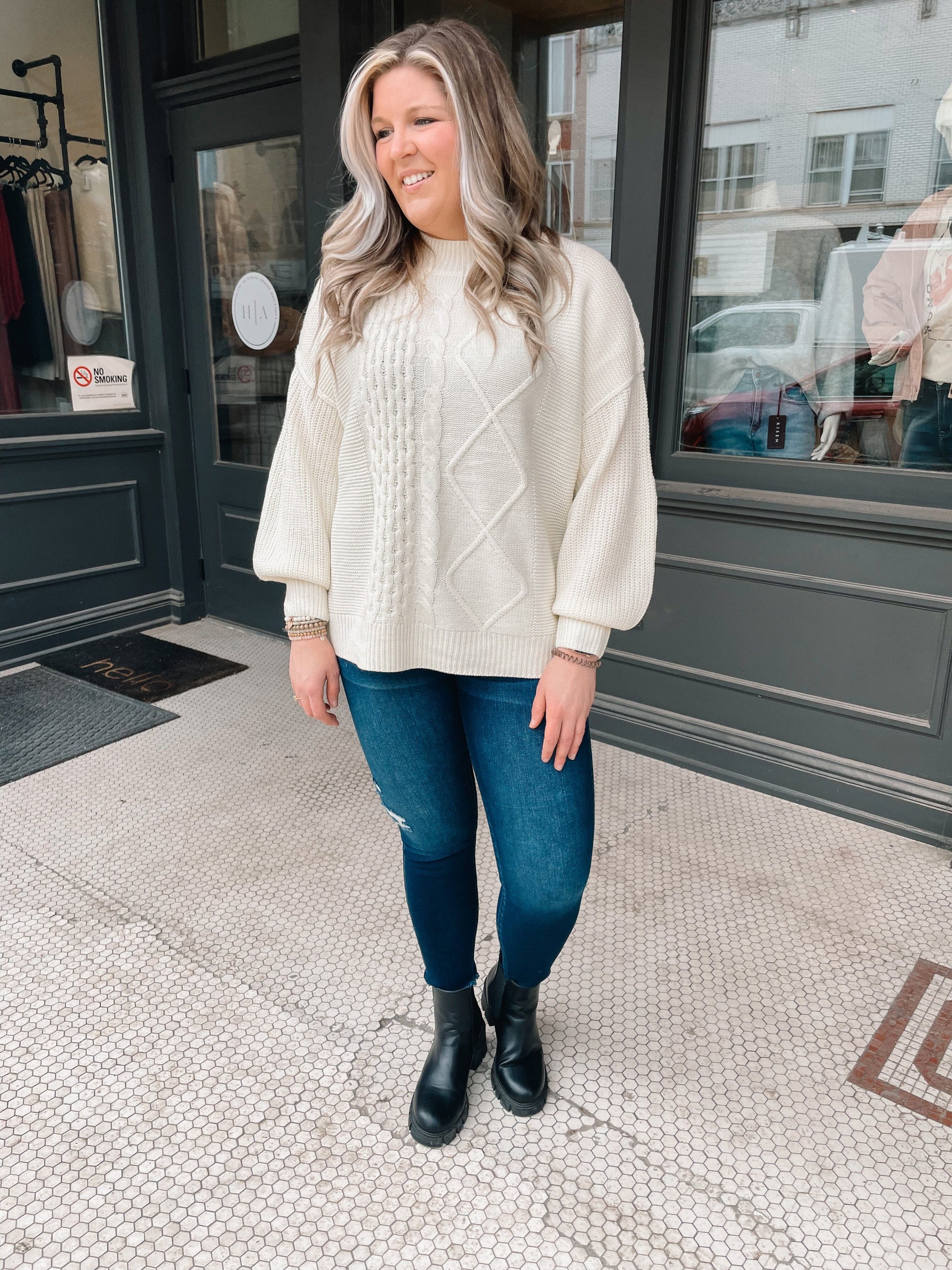Cream Cable Knit Long Sleeve Sweater Long sleeve vine &amp; love 