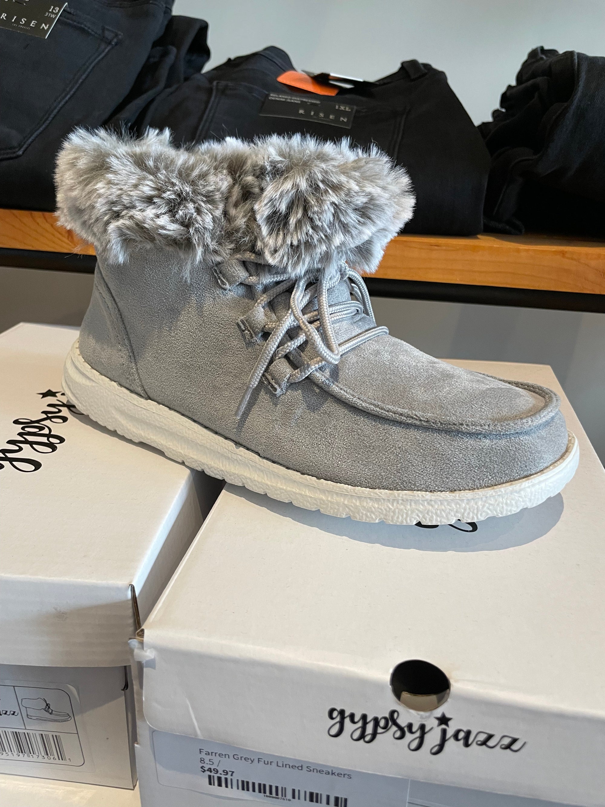 Farren Grey Fur Lined Sneakers Shoes Very G 