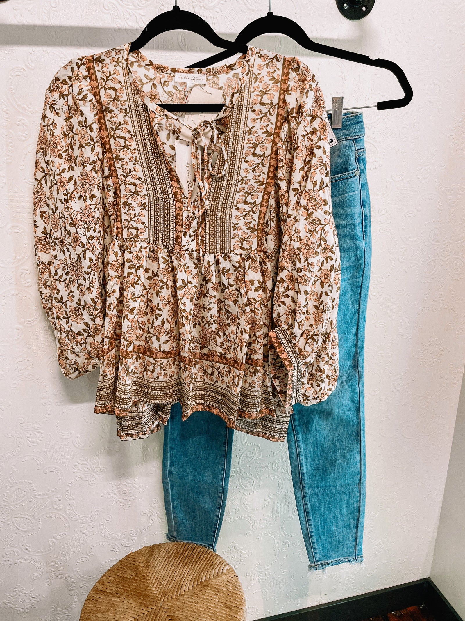 Rose Floral Bubble Sleeve Peplum Top Short sleeve blu pepper 