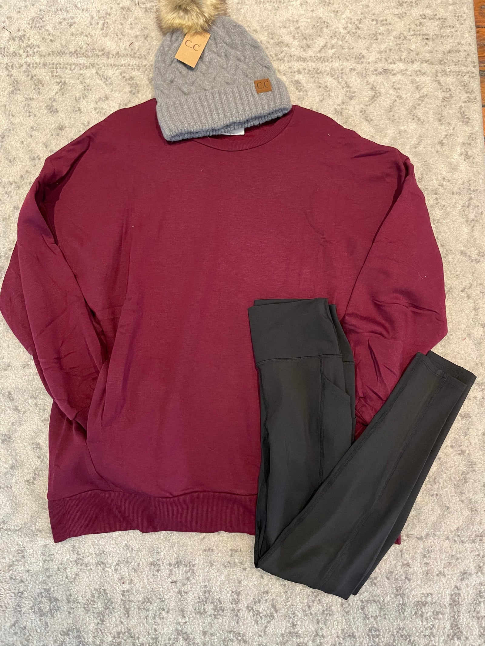 Basic Pocket Crewneck Sweatshirt Long sleeve Zenana 