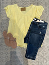 Light Yellow Lace Detail Top up to Plus Short sleeve Mine 