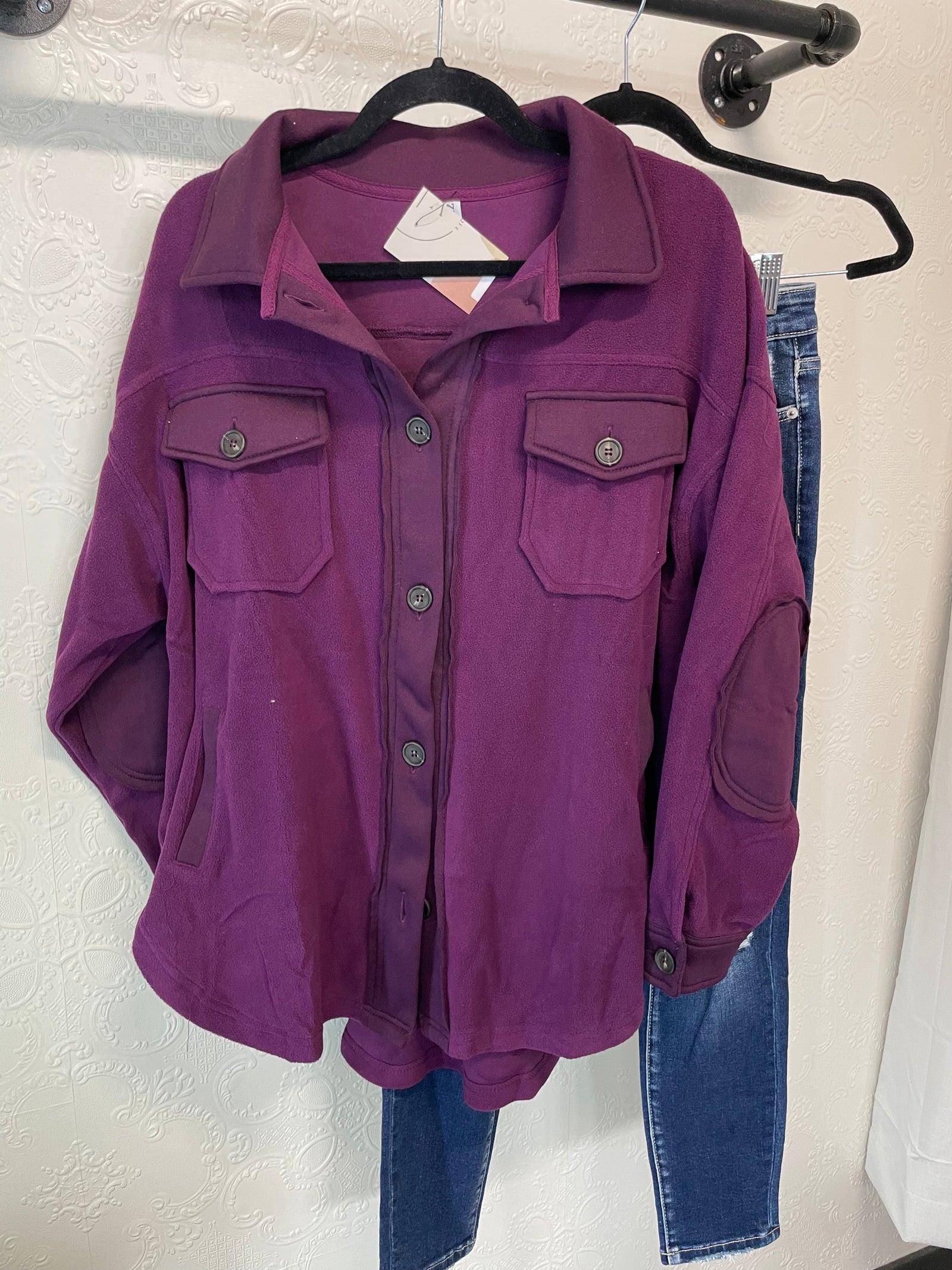 Dark Plum Oversized Fleece Shacked Cardigan Zenana 