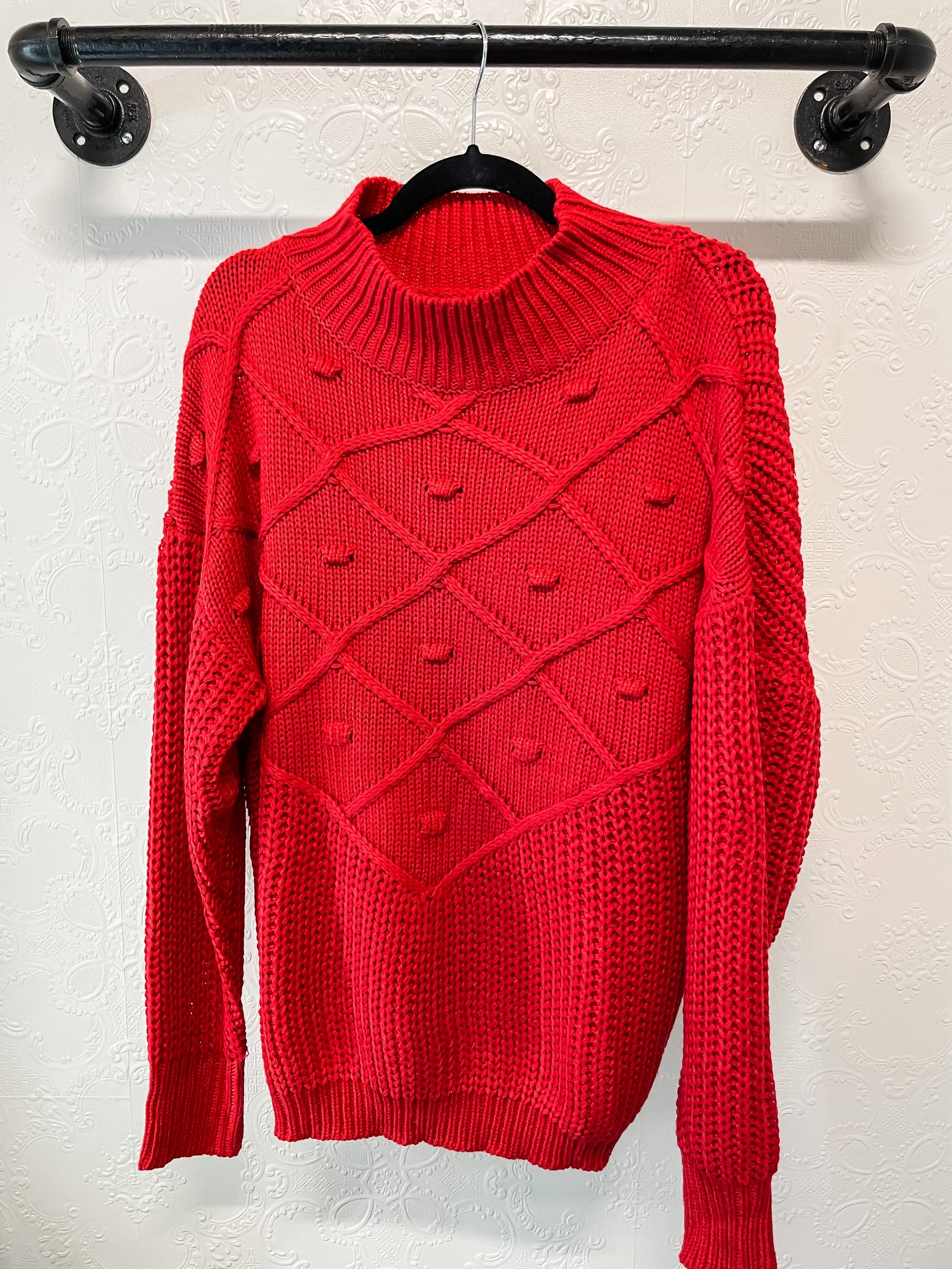 The Marilyn Cable Knit Sweater in Red Long sleeve vine & love 